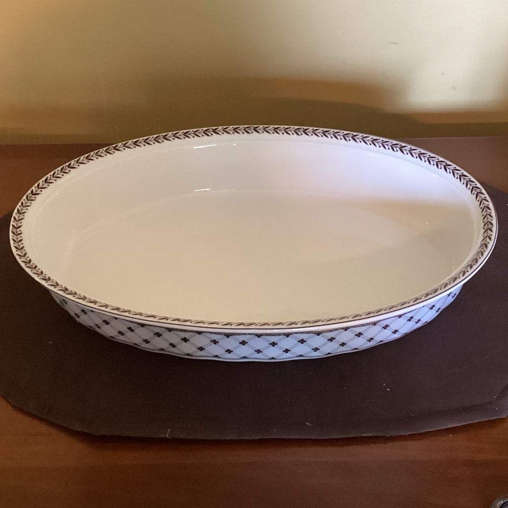 Elegant Cream and Brown Oval Serving Dish